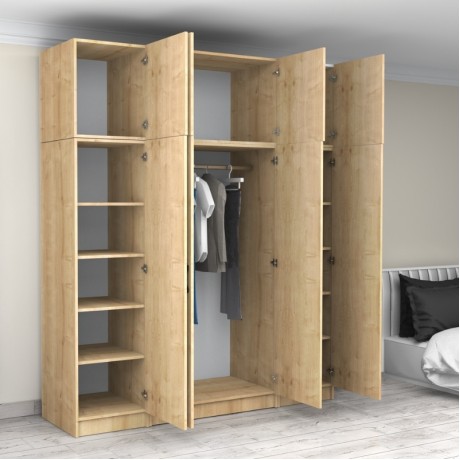 Victoria Megapap four doors melamine wardrobe with cabinet in oak color 200x60x240cm.