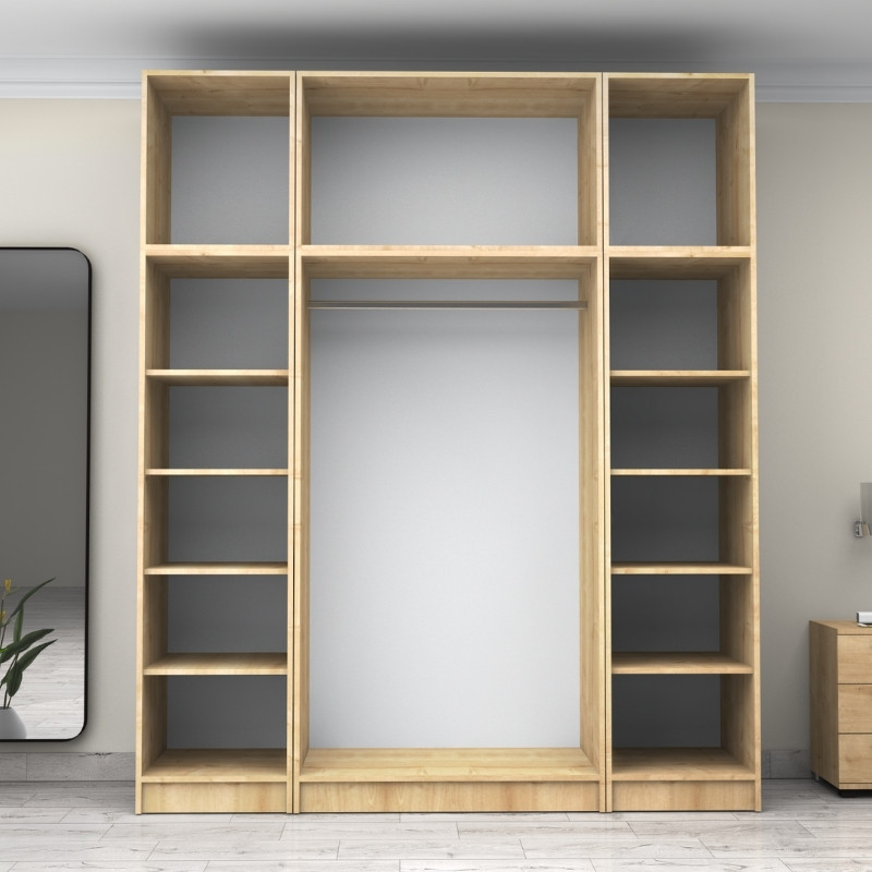 Victoria Megapap four doors melamine wardrobe with cabinet in oak color 200x60x240cm.
