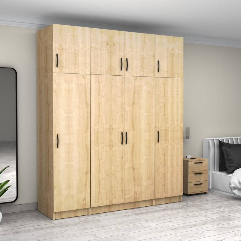 Victoria Megapap four doors melamine wardrobe with cabinet in oak color 200x60x240cm.
