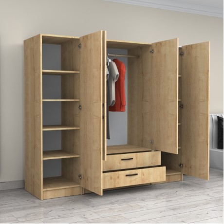 Victoria Megapap four doors melamine wardrobe in oak color 200x60x181cm.