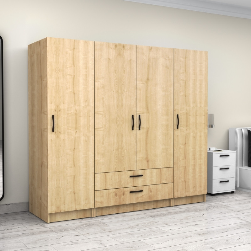 Victoria Megapap four doors melamine wardrobe in oak color 200x60x181cm.