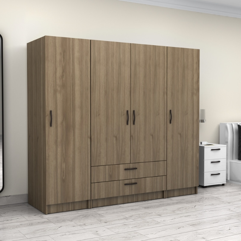 Victoria Megapap four doors melamine wardrobe in walnut color 200x60x181cm.