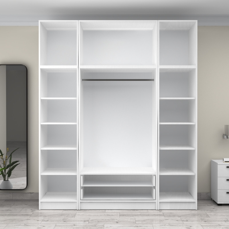 Victoria Megapap four doors melamine wardrobe with cabinet in white color 200x60x240cm.