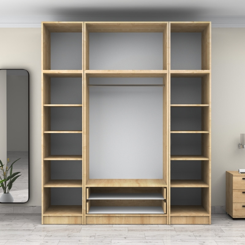 Victoria Megapap four doors melamine wardrobe with cabinet in oak color 200x60x240cm.