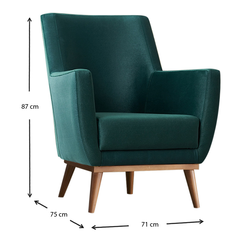 Gonca Megapap velvet armchair in dark green color 71x75x87cm.