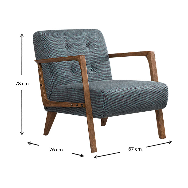 Kemer Megapap fabric armchair in blue - brown color 67x76x78cm.