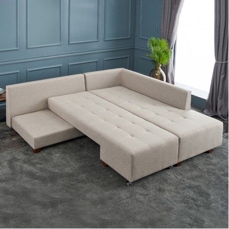 Manama Megapap fabric right corner sofa in cream color 280x206x85cm.
