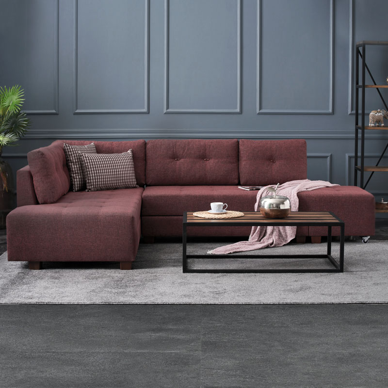 Manama Megapap fabric left corner sofa in claret red color 280x206x85cm.