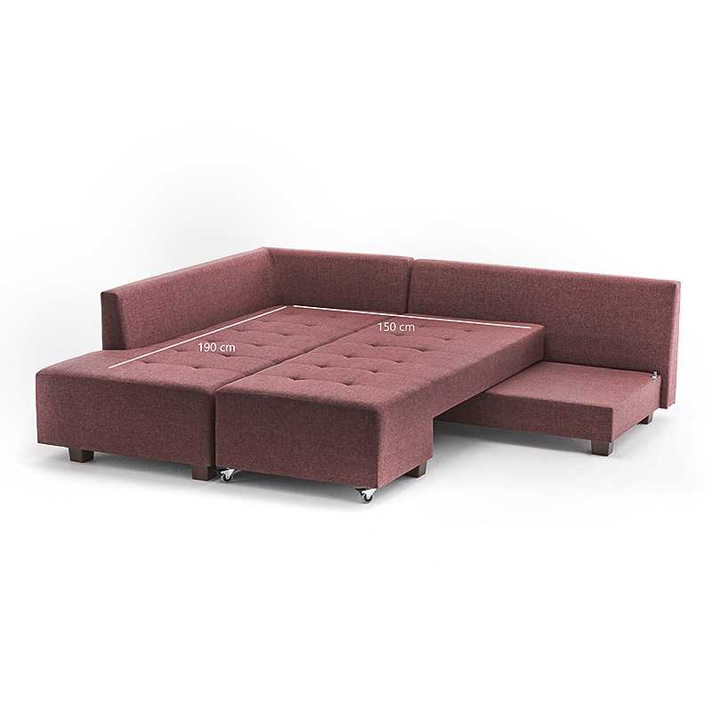 Manama Megapap fabric left corner sofa in claret red color 280x206x85cm.