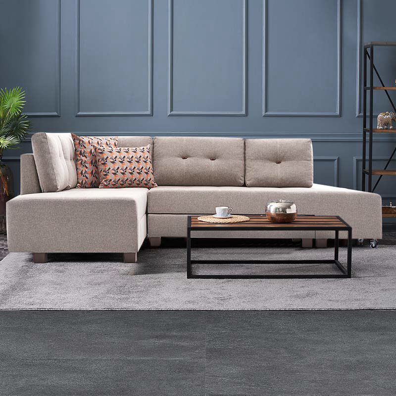 Manama Megapap fabric left corner sofa in cream color 280x206x85cm.