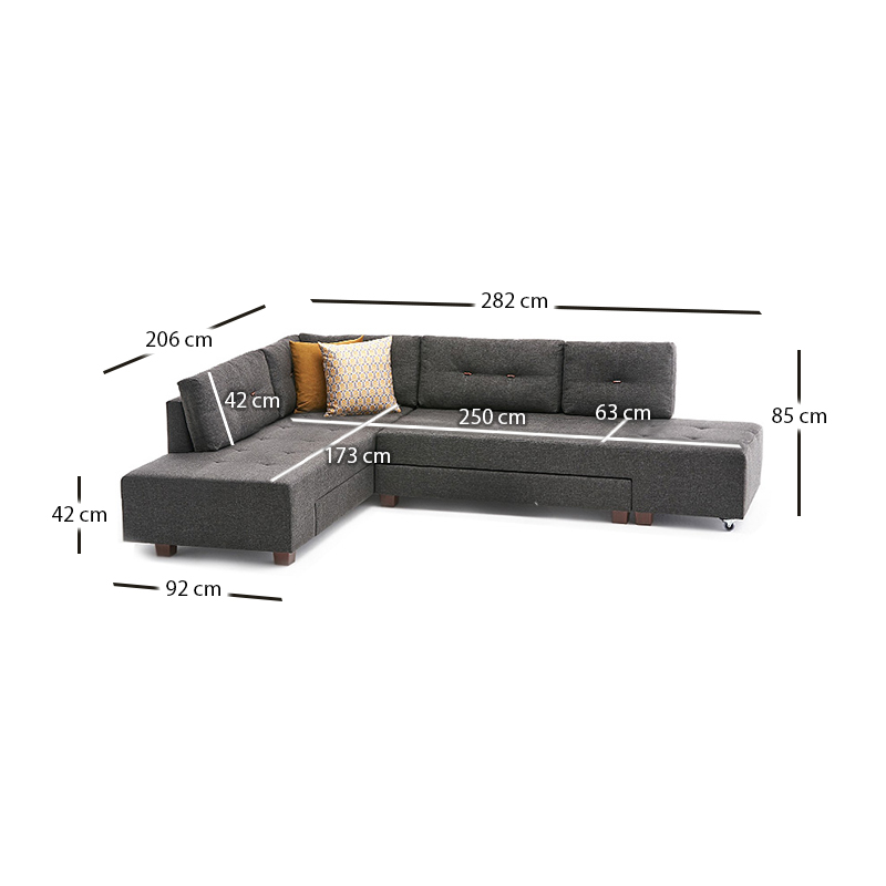 Manama Megapap fabric left corner sofa in antracite color 280x206x85cm.