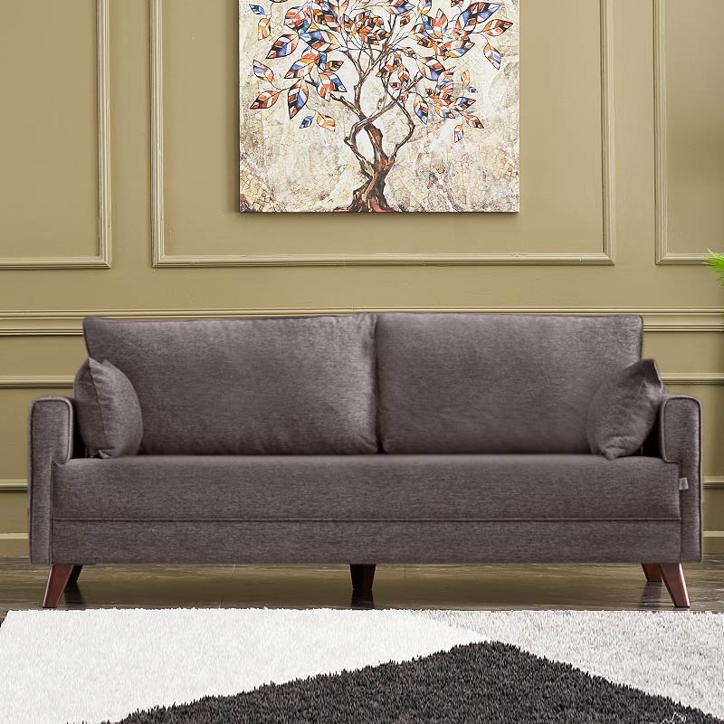 Bella Megapap fabric sofa three - seater in brown color 208x81x85cm.