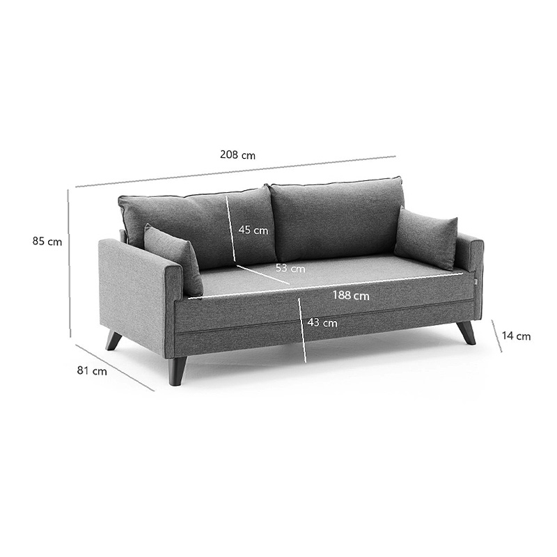 Bella Megapap fabric sofa three - seater in brown color 208x81x85cm.