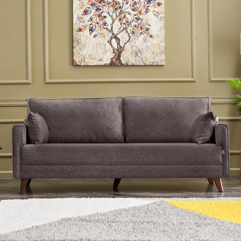 Bella Megapap fabric sofa bed three - seater in brown color 208x81x85cm.