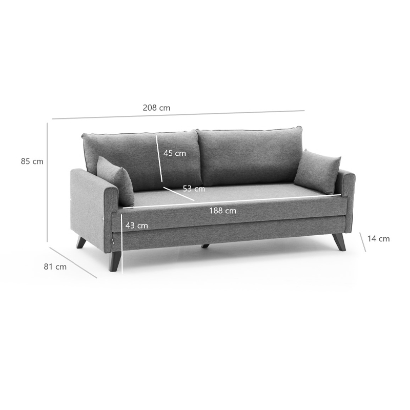 Bella Megapap fabric sofa bed three - seater in brown color 208x81x85cm.
