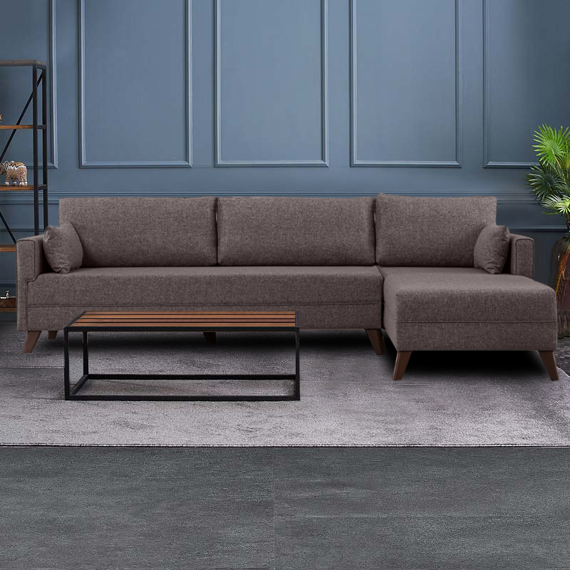 Bella Megapap fabric right corner sofa in brown color 275x165x85cm.