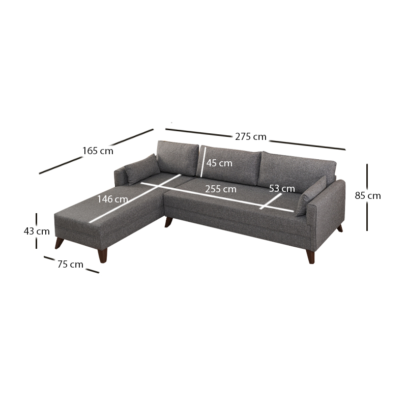 Bella Megapap fabric left corner sofa in anthracite color 275x165x85cm.