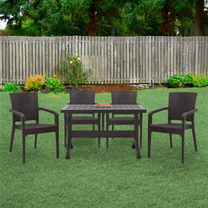 Garden dining set Callan Megapap 5pcs polypropylene table 120x70 - armchair recycled in brown color