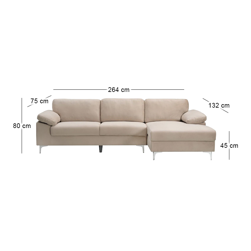ALEX Corner Sofa Fabric Beige Velure (Left Sitting Chaise)