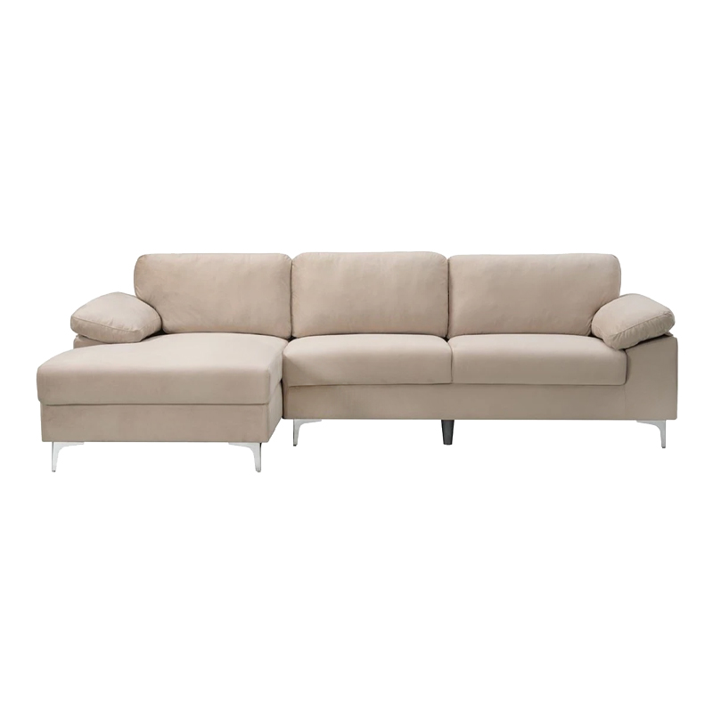 ALEX Corner Sofa Fabric Beige Velure (Right Sitting Chaise)