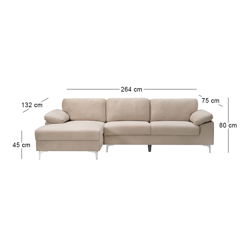 ALEX Corner Sofa Fabric Beige Velure (Right Sitting Chaise)