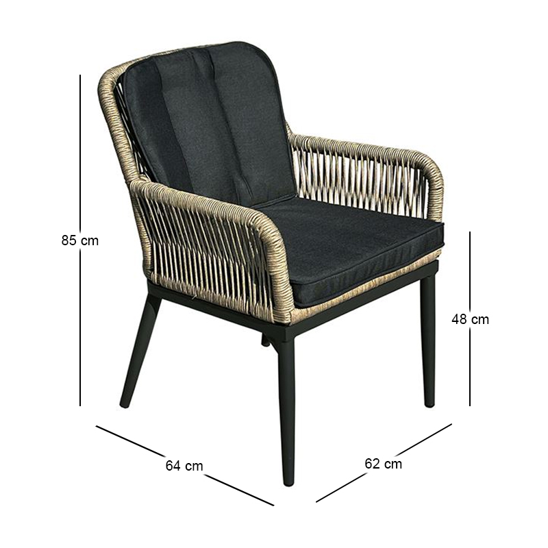 ALLEY Armchair Alu Anthracite/Wicker Natural/Cushions Anthracite