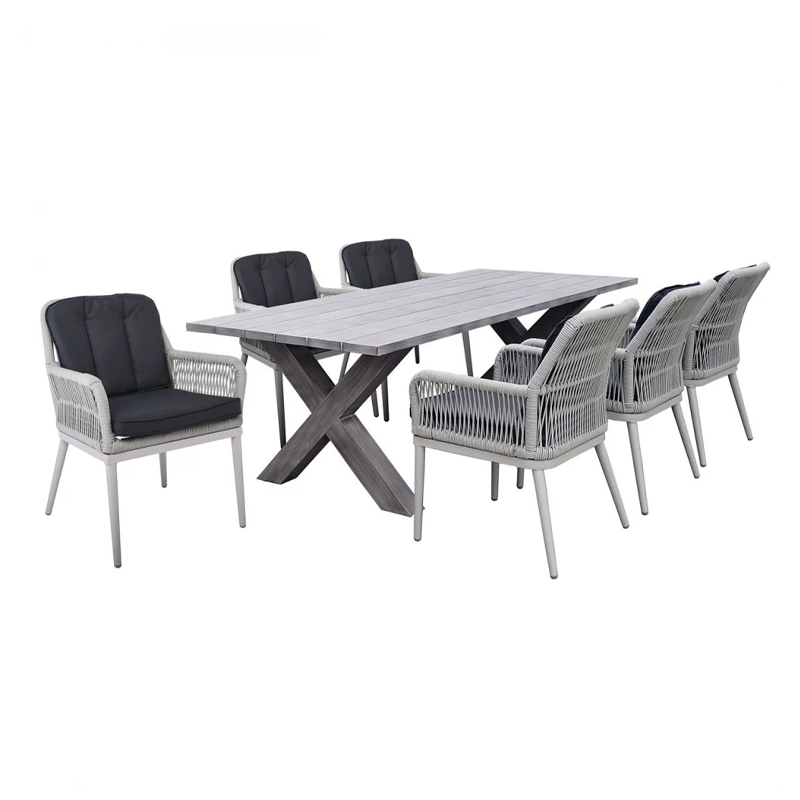 ALLEY Set Alu Table 180x94+6 Armchairs Grey/Cushion Anthracite