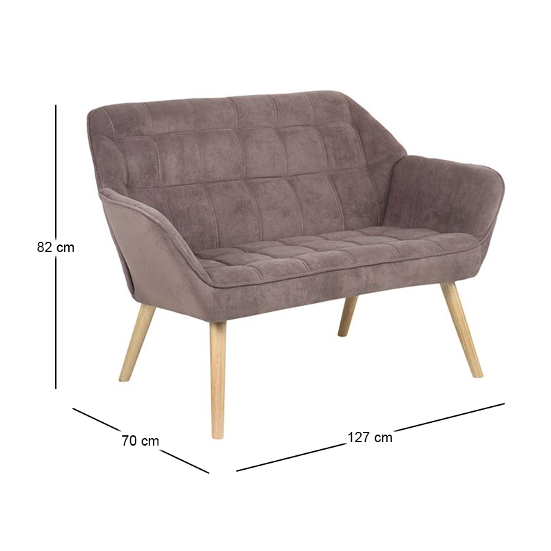Καναπές Alma διθέσιος ύφασμα velure χρώμα καφέ 127x70x82εκ.