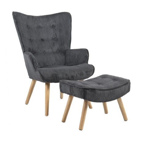ALMA Set Armchair & Stool Natural / Corduroy Grey (K/D)