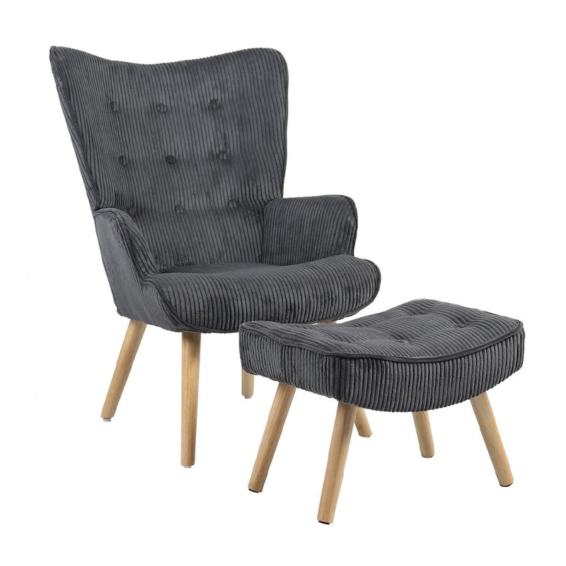 ALMA Set Armchair & Stool Natural / Corduroy Grey (K/D)