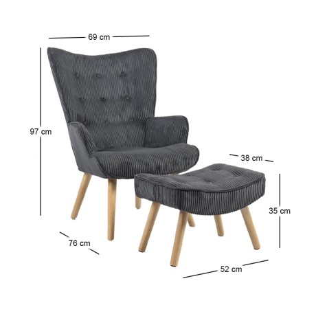 ALMA Set Armchair & Stool Natural / Corduroy Grey (K/D)