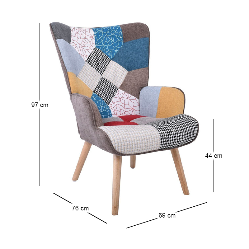 ALMA Armchair Natural / Patchwork Fabric (K/D)