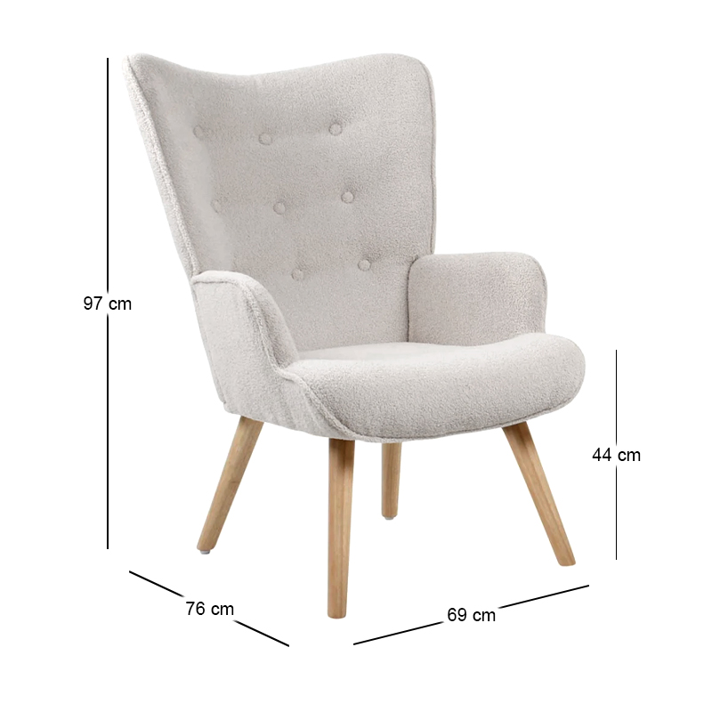 ALMA Armchair Natural / Teddy White Fabric (K/D)