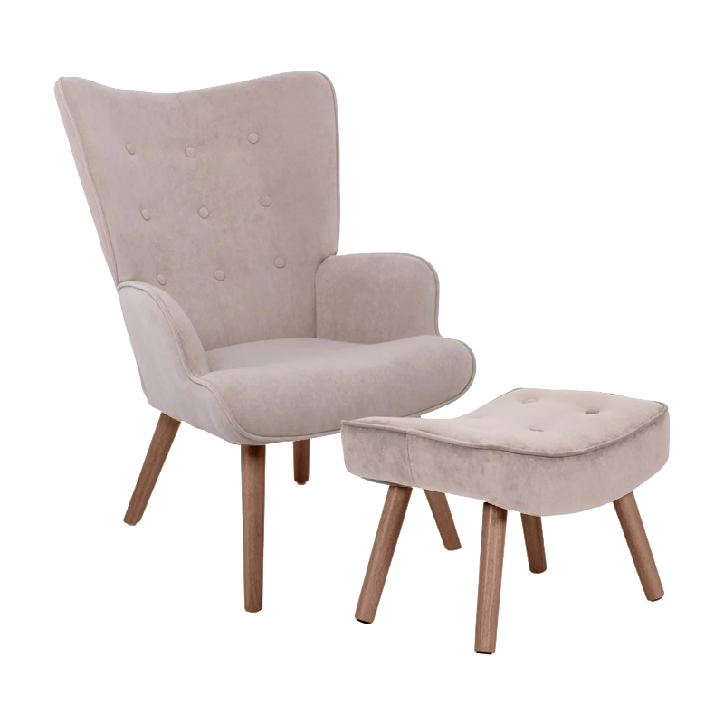 ALMA Set Armchair & Stool Walnut/Velure Light Brown (K/D)