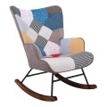 ALMA Rocking Armchair Patchwork Fabric/Black Frame/Walnut Base (K/D)