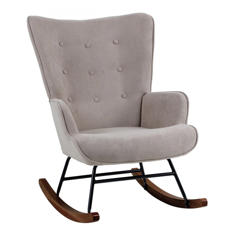 Πολυθρόνα κουνιστή - Μπερζέρα Alma ύφασμα velure χρώμα καφέ - καρυδί πόδι 67x86x92εκ.