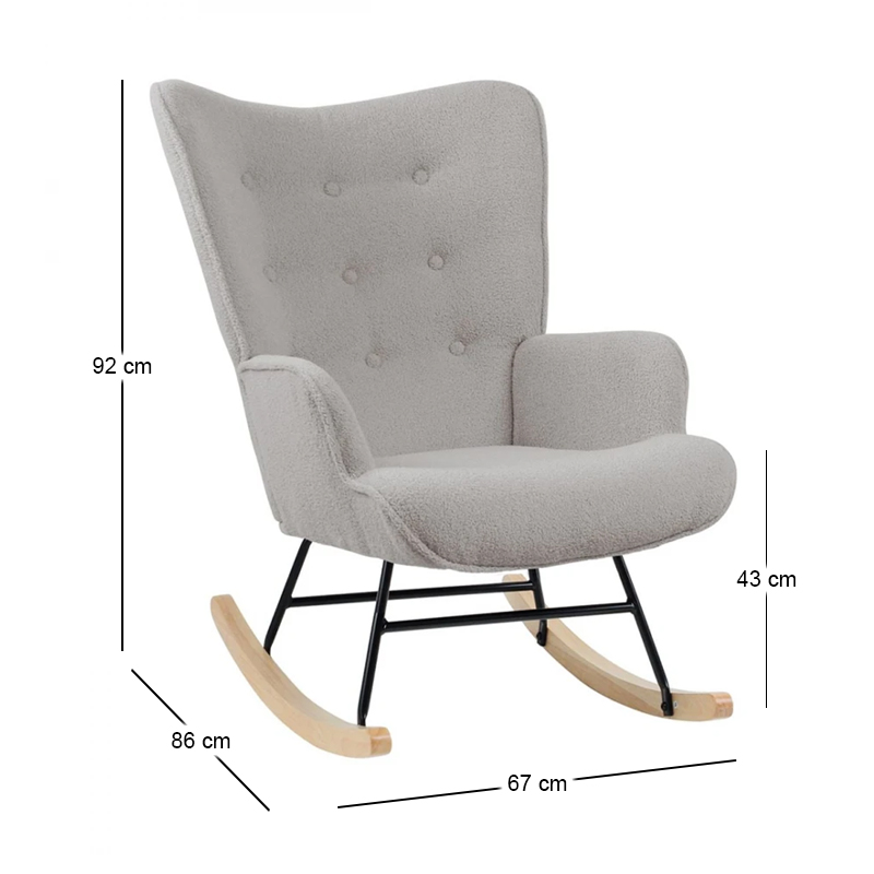ALMA Rocking Armchair Teddy Light Grey Fabric/Black Frame/Natural Base (K/D)