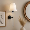 Verma Megapap E27 metal fabric sconce light in black - cream color 13x13x50cm.