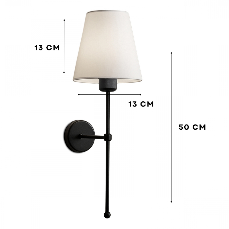 Verma Megapap E27 metal fabric sconce light in black - cream color 13x13x50cm.