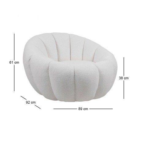 Πολυθρόνα σαλονιού Beverly ύφασμα teddy χρώμα λευκό 89x92x61εκ.