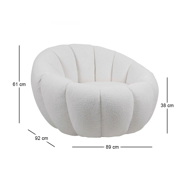 BEVERLY Armchair Teddy White Fabric