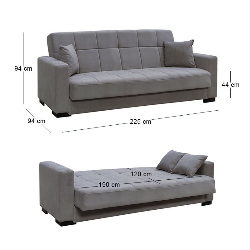 CARSON Sofa-Bed with Storage 3-Seater / Fabric Grey