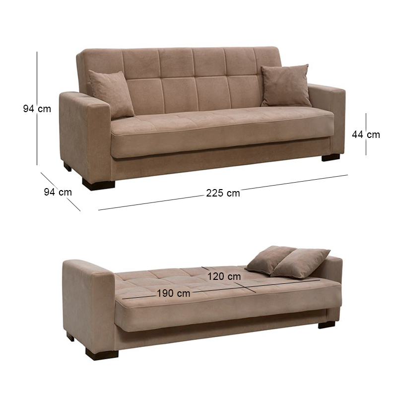 CARSON Sofa-Bed with Storage 3-Seater / Fabric Brown