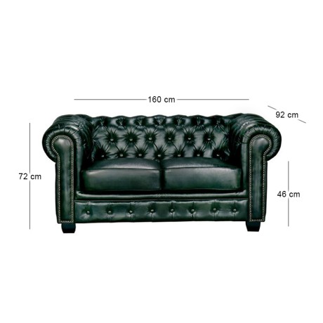 CHESTERFIELD 689 Καναπές Σαλονιού Καθιστικού 2Θέσιος / Δέρμα Antique Green