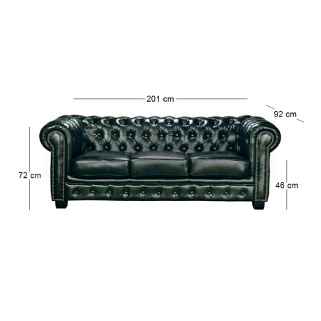 CHESTERFIELD 689 Kαναπές Σαλονιού Καθιστικού 3Θέσιος / Δέρμα Antique Green