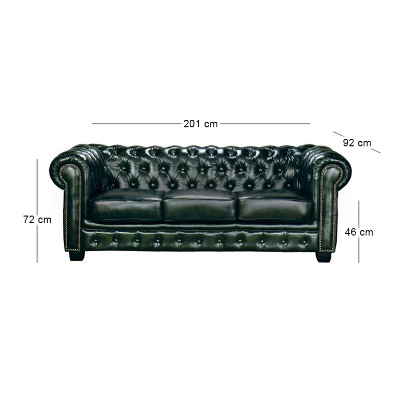 CHESTERFIELD 689 Kαναπές Σαλονιού Καθιστικού 3Θέσιος / Δέρμα Antique Green