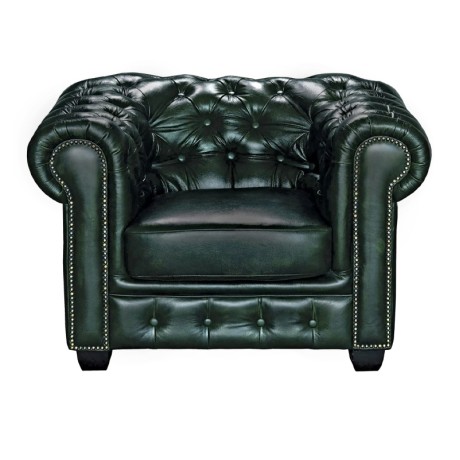 Πολυθρόνα Chesterfield Birmingham δερμάτινη χρώμα antique green 103x92x72εκ.