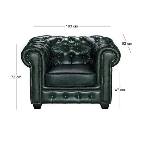 Πολυθρόνα Chesterfield Birmingham δερμάτινη χρώμα antique green 103x92x72εκ.