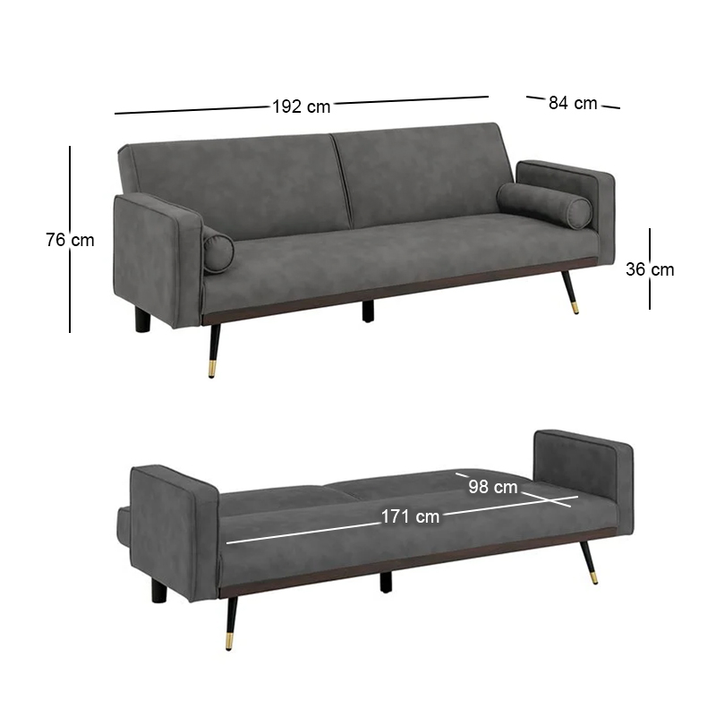 CLICK Sofa-Bed Fabric Suede Grey