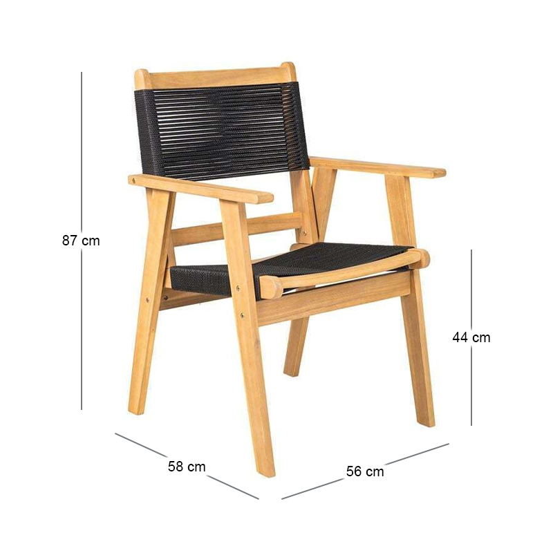 COFFEE Dining Armchair Acacia Natural, Rope Wicker Black